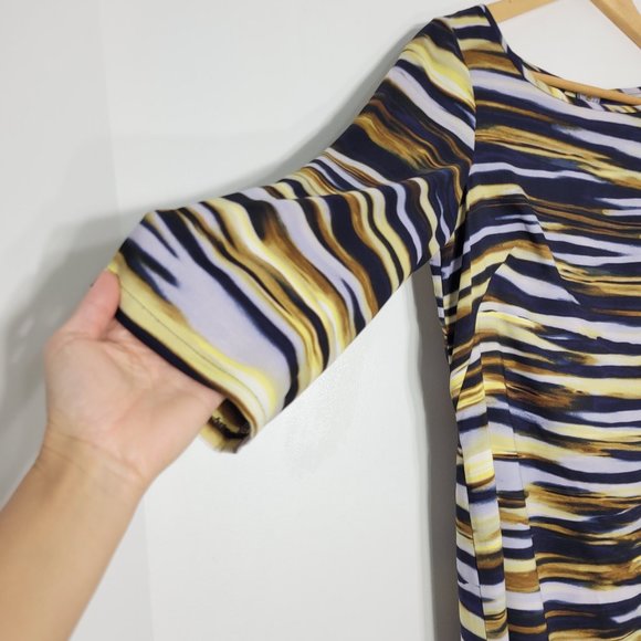 Nine West Brown White Navy 3/4 Sleeve Boat Neck Back Zip Business Casual Dress 6 - Picture 2 of 10